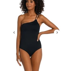 La Blanca Island Goddess Lace Back One Shoulder Swimsuit Size 8 NWT
